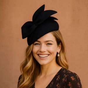 Elegant Black Fascinator Winter Fall Wool Felt Simple Formal Ocassion Headwear